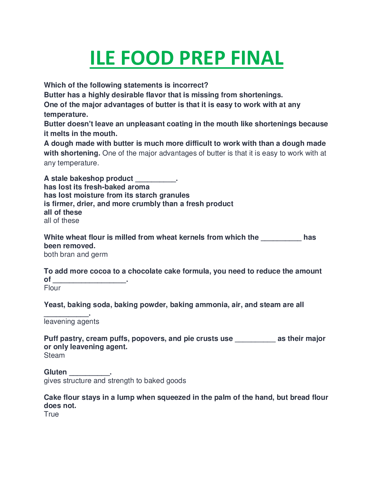 Preview image for ILE FOOD PREP FINAL EXAM QUESTIONS AND ANSWERS.